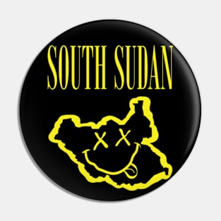 Vibrant South Sudan Africa x Eyes Happy Face: Unleash Your 90s Grunge Spirit! Smiling Squiggly Mouth Dazed Smiley Face Pin