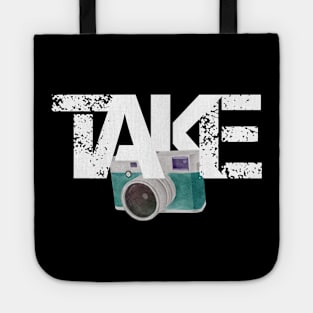 Take Photograph White Texts with a water-colored drawn camera Tote