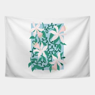 white lilies botanical pattern Tapestry