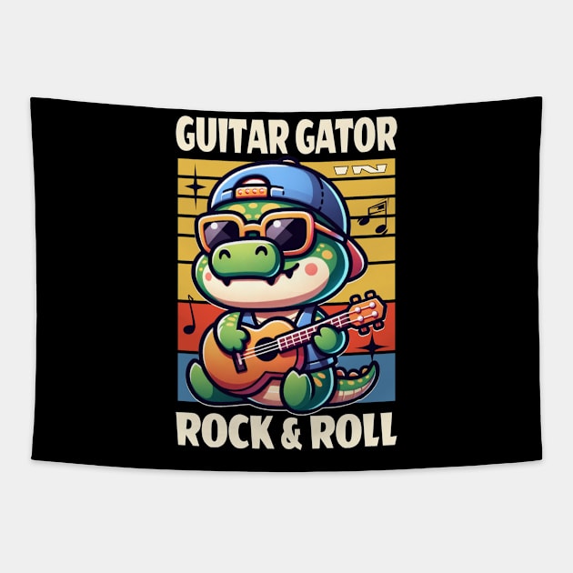 Guitar Gator in Rock and Roll Tapestry by Odetee