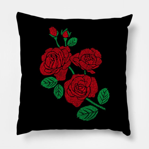 Faux Embroidery Roses Pillow by machmigo