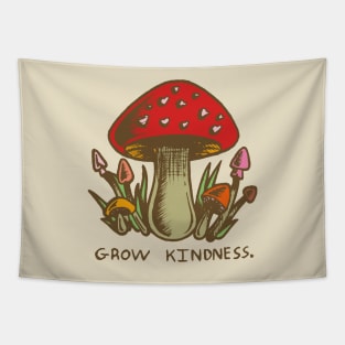 "Grow Kindness" Cute Vintage Mushroom - Light Earthy Version Tapestry