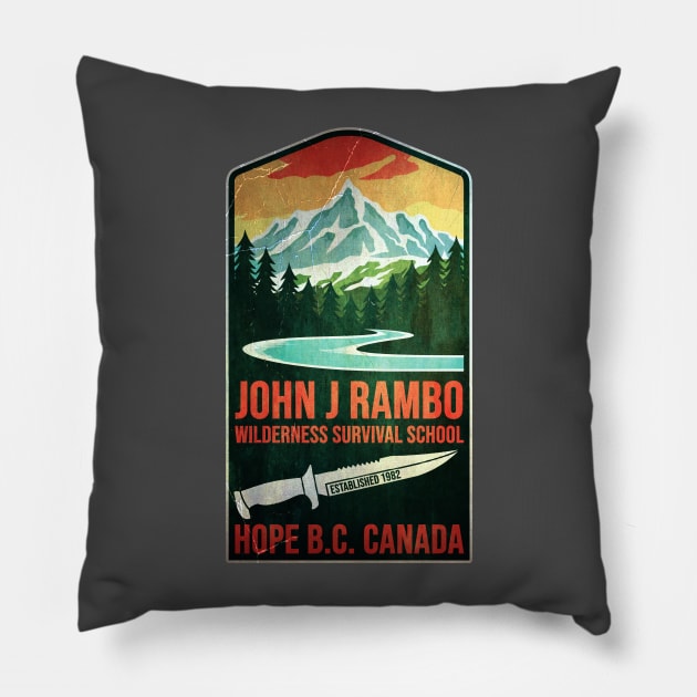 John J Rambo Wilderness Survival School Pillow by INLE Designs