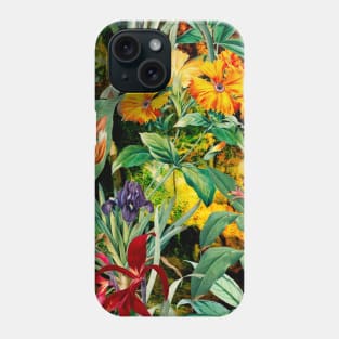 Colorful tropical floral leaves botanical illustration, tropical plants,leaves and flowers, black yellow leaves pattern Phone Case