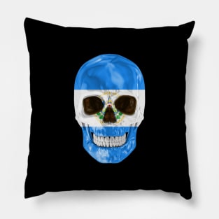 El Salvador Flag Skull - Gift for Salvadoran With Roots From El Salvador Pillow