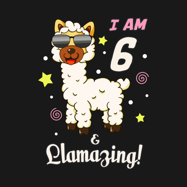 Funny Llama Alpaca 6th Birthday Kids by Foxxy Merch