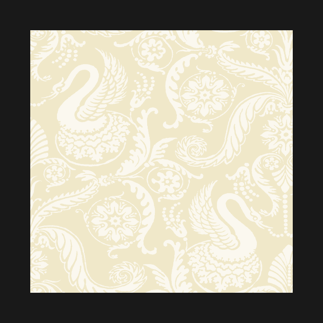 Cream on Light Yellow  Classy Medieval Damask Swans by JamieWetzel