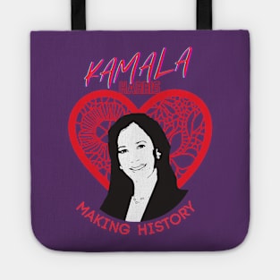 Kamala Harris Making History (red lace heart) Tote