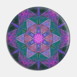 Mosaic Kaleidoscope Flower Purple Pink and Blue Pin