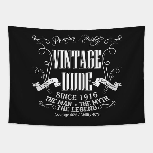 Vintage Dude 100 since 1916 – 100th birthday gift for men Tapestry by AwesomePrintableArt