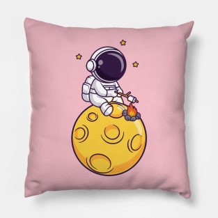 Cute Astronaut Roasting Marshmallow On Moon Cartoon Pillow