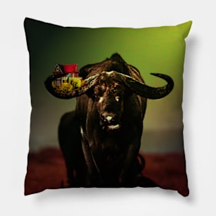 Buffalo with farm house Pillow