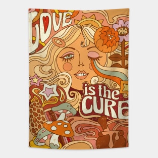 Love is the Cure - Trippy Caramel Tapestry