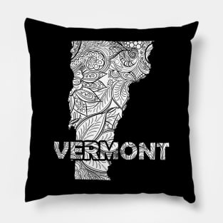 Mandala art map of Vermont with text in white Pillow