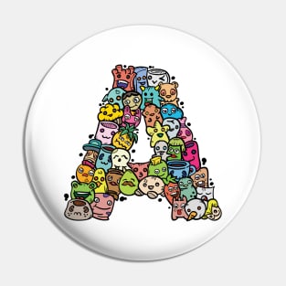 Alphabet Monster Doodle Letter A Monogram Pin