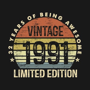 Vintage 1991 Limited Edition 32 Years Of Being Awesome T-Shirt