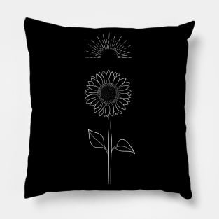 Minimalist Sunflower Line Art Drawing Pillow