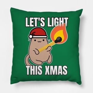 Funny Christmas elf Cat Lets light this Xmas Red Pillow