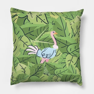 Ostrich in Leaves Pillow