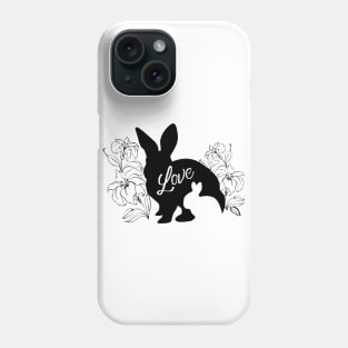 Mama Bunny Baby Bunny LOVE Lily Flowers - Black Phone Case