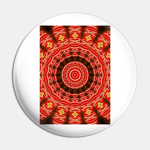 Fire Red Vibrant Mandala Pattern Pin by PlanetMonkey