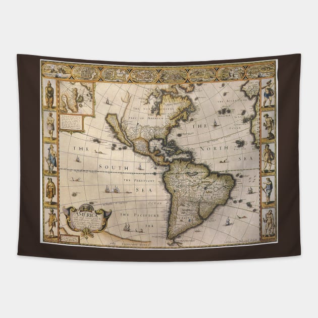 Antique Map of the Americas by John Speed, 1626 Tapestry by MasterpieceCafe