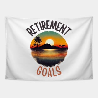 Retirement Goals Vintage Tropical Sunset Scene Tapestry