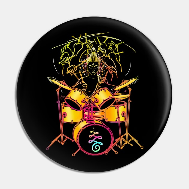 Neon Nirvana - Drummer Buddha Pin by Roy's Disturbia