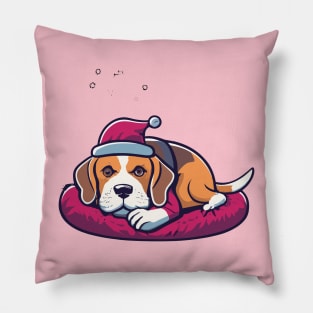 Beagle Dog On A Bed Christmas Pillow