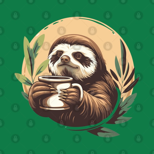 Cute Sloth Drink Coffee by Mary_Momerwids