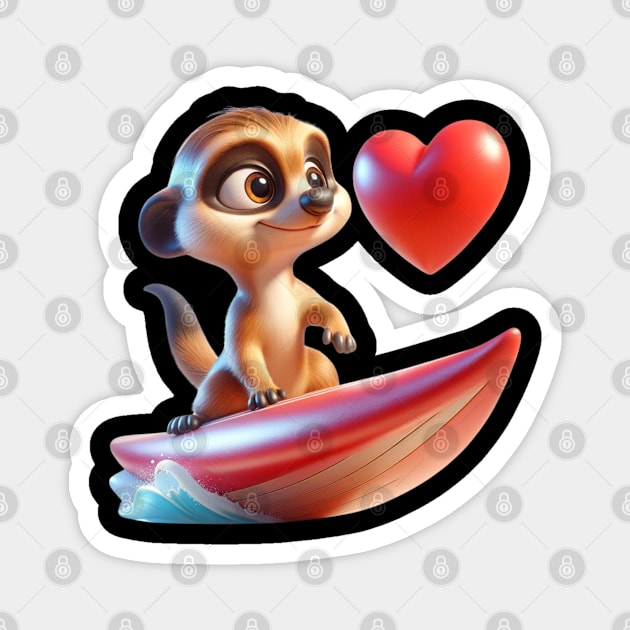 Love Wave Surfer Meerkat – Ocean Heart Adventure Tee Magnet by vk09design