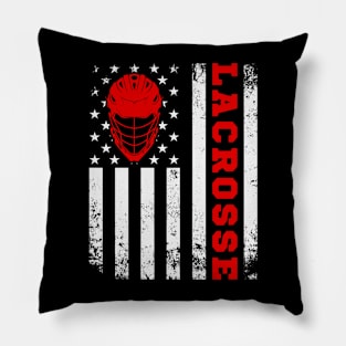 Lacrosse Player USA American Flag Pillow