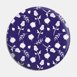 Pretty Dark Purple and White Roses Floral Pattern Pin