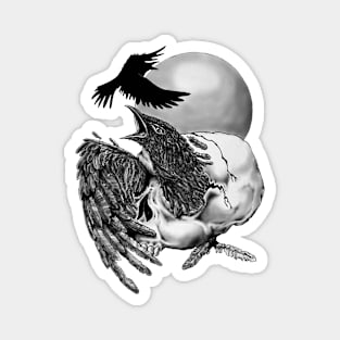 Raven in Human Skull Surreal Tattoo Magnet