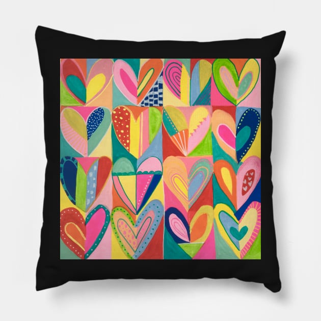 Love Rainbow Hearts Pillow by MyCraftyNell