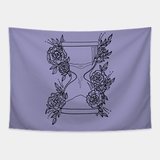 Hourglass and roses black Tapestry