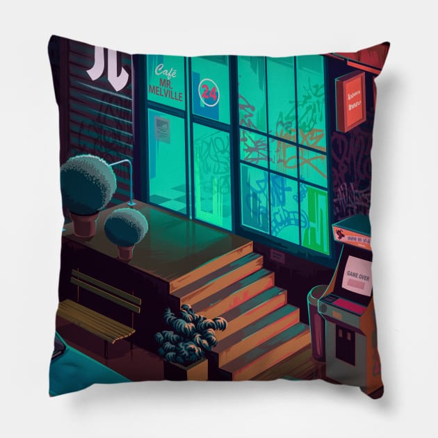 Japan street Pillow by Mr.Melville