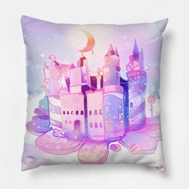 Fairytale castle Pillow by Miya Gu Art