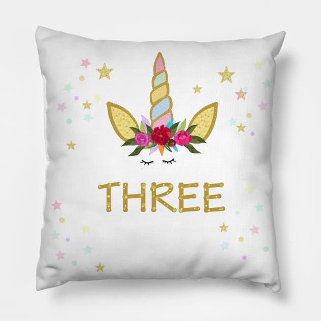 Third birthday candle. Three. Unicorn Birthday invitation. Party invitation Pillow by GULSENGUNEL