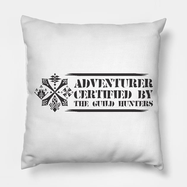 Certified Adventurer BLACK Pillow by MinosArt