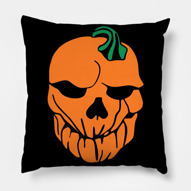 Orange Pumpkin Head Skull Pillow by CBV