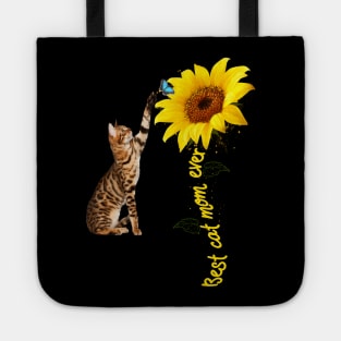 Best Cat Mom Ever Sunflower Mother's Day 2021 Shirt for Cat Lover Tote