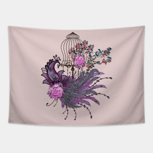 Wonderful elegant peacock with flowers Tapestry