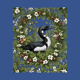 Common Loon Surrounded By Lady's Slipper Flowers T-Shirt