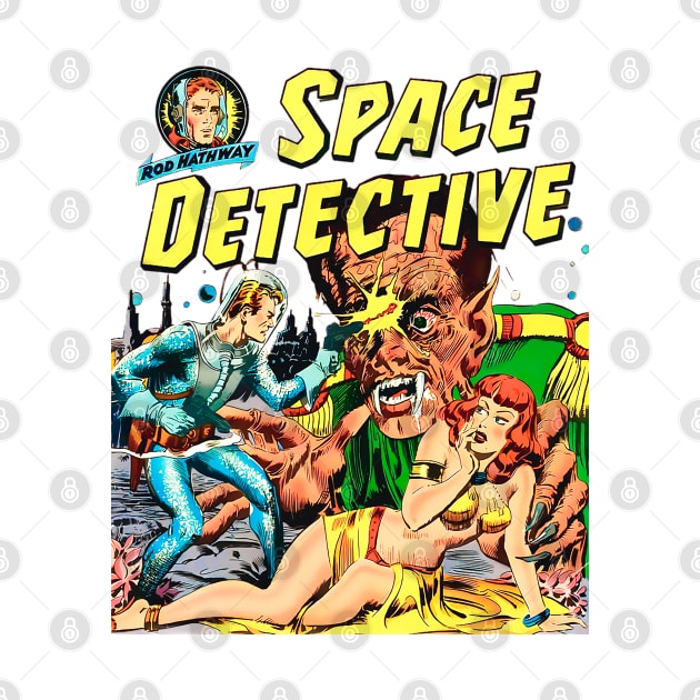 Detective and Pin Up Girl 1952 giant alien monster space retro vintage comic book by REVISTANGO