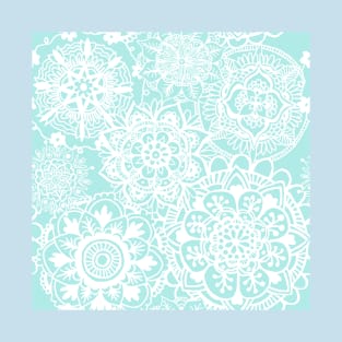 Light Blue and White Mandala Pattern T-Shirt