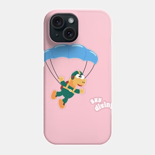 cartoon illustration of skydiving with litlle dinosaur Phone Case