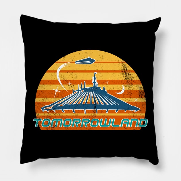 Tomorrowland / Space Mountain 70s Vintage Design (Distressed) Pillow by kruk