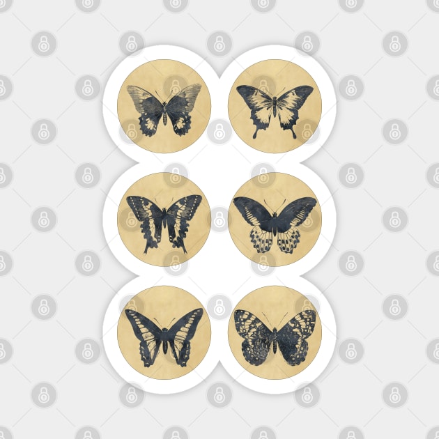 Vintage BUTTERFLIES sepia edition Pantone Color of the Year GREY 2021 Magnet by Naumovski