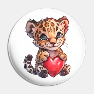 Valentine Jaguar Holding Heart Pin